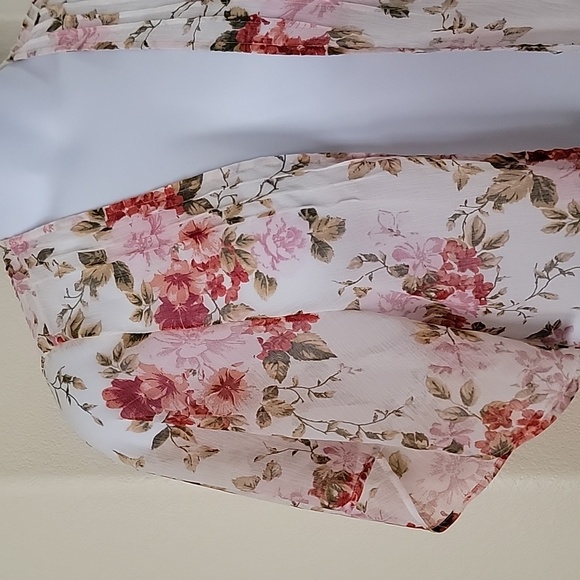 AMERICAN EAGLE OUTFITTERS Floral Open Front Duster Ivory, Pink,Green sz XS-S - Picture 2 of 12